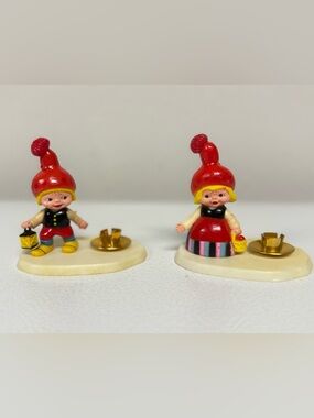 Vtg Swedish Gnome Elf Karen Kjaersgaard Flocked Hats Rare Christmas Holiday Set